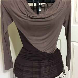 Brown cowl neck long sleeve top